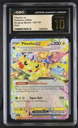 CGC 10 Pristine Pikachu ex 057/191 Surging Sparks SSP Pokemon Card - Image 1