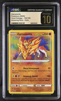 CGC 10 Pristine Zamazenta Amazing Rare 102/185 SWSH Vivid Voltage Pokemon Card - Image 1