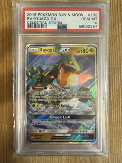 Rayquaza GX - 109/168 Pokemon Celestial Storm Sun & Moon Ultra Rare Card PSA 10 - Image 1