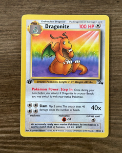 Pokemon TCG 1999 Fossil Dragonite 1st Edition 19/62 Non Holo Rare Vintage LP - Image 1
