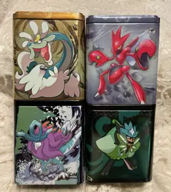 Pokemon TCG Tins Lot Of 4 Empty Various Stacking Tins W/ Stickers Excellent - Image 1