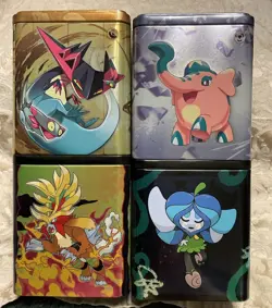 Pokemon TCG Tins Lot Of 4 Empty Various Stacking Tins W/ Stickers Excellent - Image 3