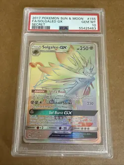 2017 Pokemon Sun & Moon Secret Rare Full Art Solgaleo Gx 155/149 PSA 10 - Image 1
