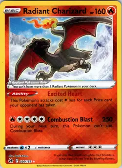 POKEMON TCG - CROWN ZENITH - RADIANT CHARIZARD - 020/159- RARE - MINT - Image 1