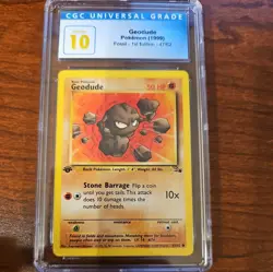 CGC 10 Pristine Geodude 1999 Fossil 1st Edition Pokemon 47/62 - Image 1