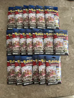 Huge Lot Of 19!!! Pokemon 25 Card Packs 1 Foil Guaranteed!Look for Ultra Rares! - Image 1