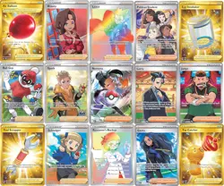 Pokemon 5 Full Art Trainer Card Lot - X1 Secret Rare, X4 Full Art Etched Cards - - Image 1
