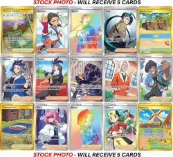 Pokemon 5 Full Art Trainer Card Lot - X1 Secret Rare, X4 Full Art Etched Cards - - Image 3