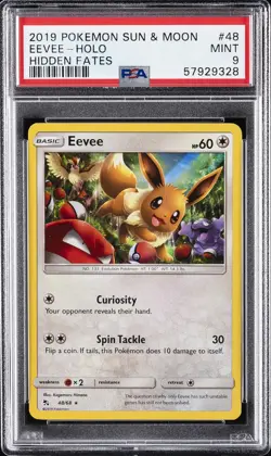 2019 POKEMON SUN & MOON HIDDEN FATES #48 EEVEE-HOLO PSA 9 - Image 1