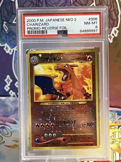 Pokemon Japanese Charizard 006 Neo 2 Reverse Holo Promo PSA 8 - Image 1