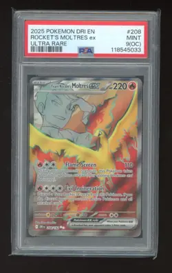 2025 POKEMON DRI DESTINED RIVALS ULTRA RARE TEAM ROCKET'S MOLTRES EX PSA 9(OC) - Image 1
