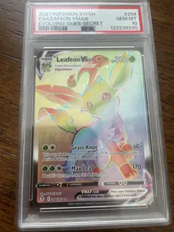 Leafeon VMAX Evolving Skies Rainbow Holo Pokemon Card PSA 10 Secret Rare 204/203 - Image 1