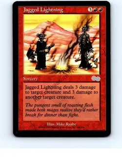 Jagged Lightning [X2] #200 Red Uncommon Urza's Saga MTG NP Near Mint or Better - Image 1