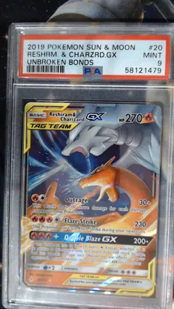 2019 Pokemon Reshiram & Charizard GX 20/214 Unbroken Bonds PSA 9 - Image 1