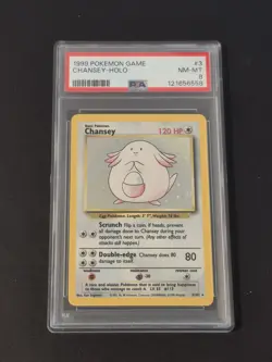 1999 Chansey Pokemon TCG Base Set Unlimited Holo Rare Card 3/102 PSA 8 - Image 1