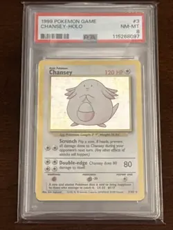 1999 Chansey Pokemon TCG Base Set Unlimited Holo Rare Card 3/102 PSA 8 - Image 1