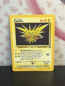 Pokemon TCG Zapdos 15/62 Fossil Set Vintage Holo Rare Card WOTC 1999 MP - Image 1