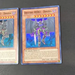 Yugioh TCG - 2x Destiny Hero Dogma - LCGX-EN128 - LP - 1st Ed - Super Rare, 2011 - Image 3