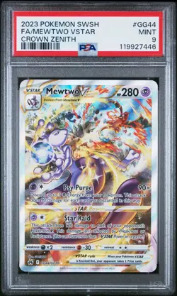 PSA 9 MINT 2023 Pokemon Full Art Mewtwo Vstar Crown Zenith #GG44 - Image 1