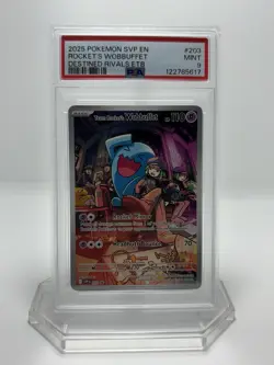 POKEMON DESTINED RIVALS ETB PROMO #203 TEAM ROCKET'S WOBBUFFET Psa 9 - Image 1