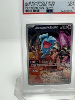 POKEMON DESTINED RIVALS ETB PROMO #203 TEAM ROCKET'S WOBBUFFET Psa 9 - Image 4