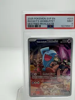 POKEMON DESTINED RIVALS ETB PROMO #203 TEAM ROCKET'S WOBBUFFET Psa 9 - Image 5
