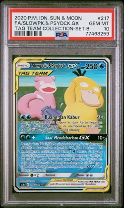 PSA 10 Gem Mint Slowpoke & Psyduck GX #217 Alt Art IDN Pokemon Card Pop 20 - Image 1
