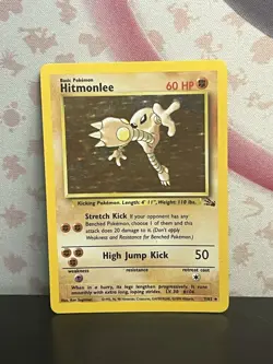 Pokemon TCG Hitmonlee 7/62 Fossil Set Holo Rare Card Vintage WOTC 1999 LP - Image 1
