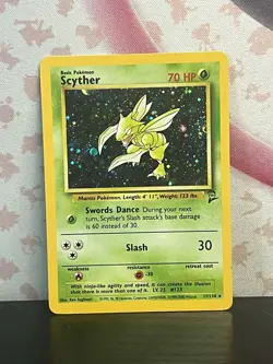 Pokemon TCG Scyther 017/130 Base Set 2 Holo Rare Card Vintage WOTC 1999 LP - Image 1