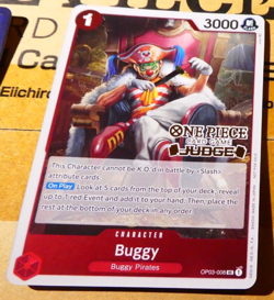 ONE PIECE ENGLISH CARD RARE JUDGE GAME CARTE PROMO HOLO BUGGY OP03-008 EN MINT - Image 1
