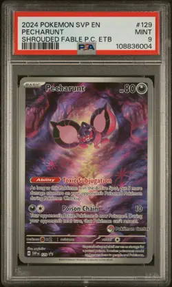 2024 Pokemon Shrouded Fable Pecharunt #129 Center Stamp ETB Promo PSA 9 Mint - Image 1