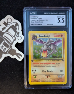 1999 Pokemon Fossil Aerodactyl 1/62 1st Edition Prerelease Stamp CGC 5.5 Graded - Image 1