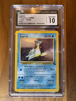 CGC 10 GEM MINT Lapras 1999 Fossil 1st Edition 10/62 Holo Pokemon Card - Image 1