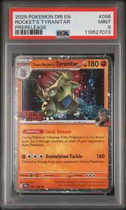 2025 POKEMON DRI EN-DESTINED RIVALS PRERELEASE TEAM ROCKET'S TYRANITAR PSA 9 - Image 1