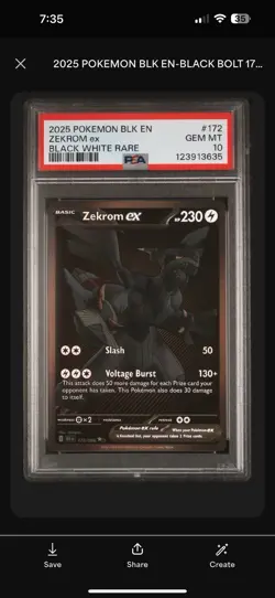 Pokemon TCG BWR Zekrom EX 174/086 Sv11b: Black Bolt Holo PSA 10 Gem Mint - Image 1