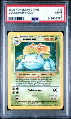 1999 Pokemon Game Base Unlimited #15 Venusaur Holo PSA 9 MINT NEWLY GRADED - Image 1
