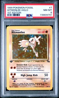 1999 Pokemon Fossil #7 Hitmonlee Holo 1st Edition PSA 8 NM-MINT NEWLY GRADED - Image 1