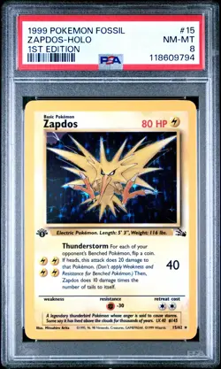 1999 Pokemon Fossil #15 Zapdos Holo 1st Edition PSA 8 NM-MINT NEWLY GRADED - Image 1