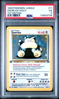 1999 Pokemon Jungle #11 Snorlax Holo 1st Edition PSA 5 EX NEWLY GRADED - Image 1