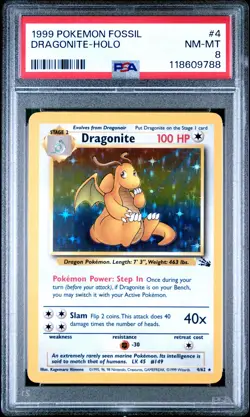 1999 Pokemon Fossil #4 Dragonite Holo PSA 8 NM-MINT NEWLY GRADED - Image 1