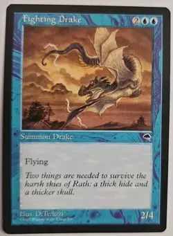 MTG Magic The Gathering Card Fighting Drake Summon Drake Blue Tempest 1997 - Image 1
