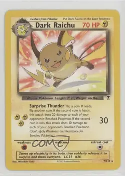 Dark Raichu Theme Deck Exclusive Non-Holo Pokemon Legendary Collection #7 2002 - Image 1