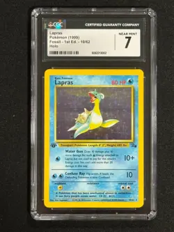 Lapras Pokemon 1999 Fossil 1st Edition Holo 10/62 CGC 7 NEAR MINT - Image 1