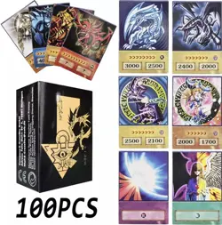 YUGIOH 100Pcs Blue Eyes Dark Magician Exodia Obelisk RA Slifer Anime Style Cards - Image 1