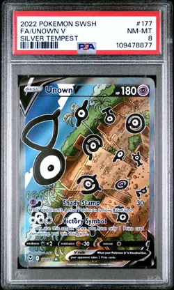 2022 POKEMON SWORD & SHIELD SILVER TEMPEST #177 FULL ART/UNOWN V PSA 8 - Image 1