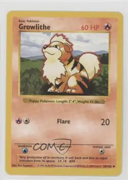Growlithe Shadowless Pokemon Base Set #28 1999 - Image 1
