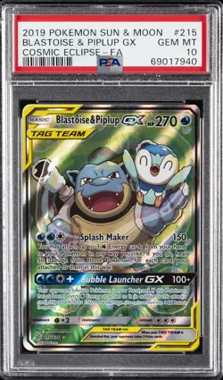 2019 POKEMON SUN & MOON COSMIC ECLIPSE FULL ART/BLASTOISE & PIPLUP GX PSA 10 - Image 1