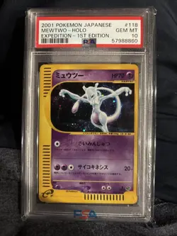 2001 Pokemon Japanese Expedition 1st Edition Mewtwo #118 Holo PSA 10 - Image 1
