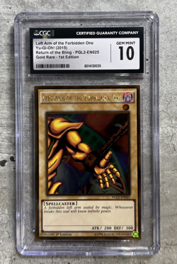 Yugioh Card 1st Ed. Left Arm of The Forbidden One Gold R CGC 10 Gem, PGL2-EN025 - Image 1