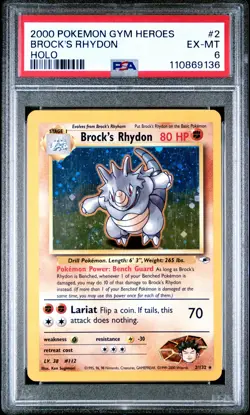 2000 POKEMON GYM HEROES HOLO #2 BROCK'S RHYDON PSA 6 - Image 1